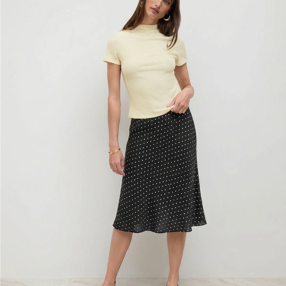 Cider Black & White Polka Dot Midi Skirt - Picture 2 of 4